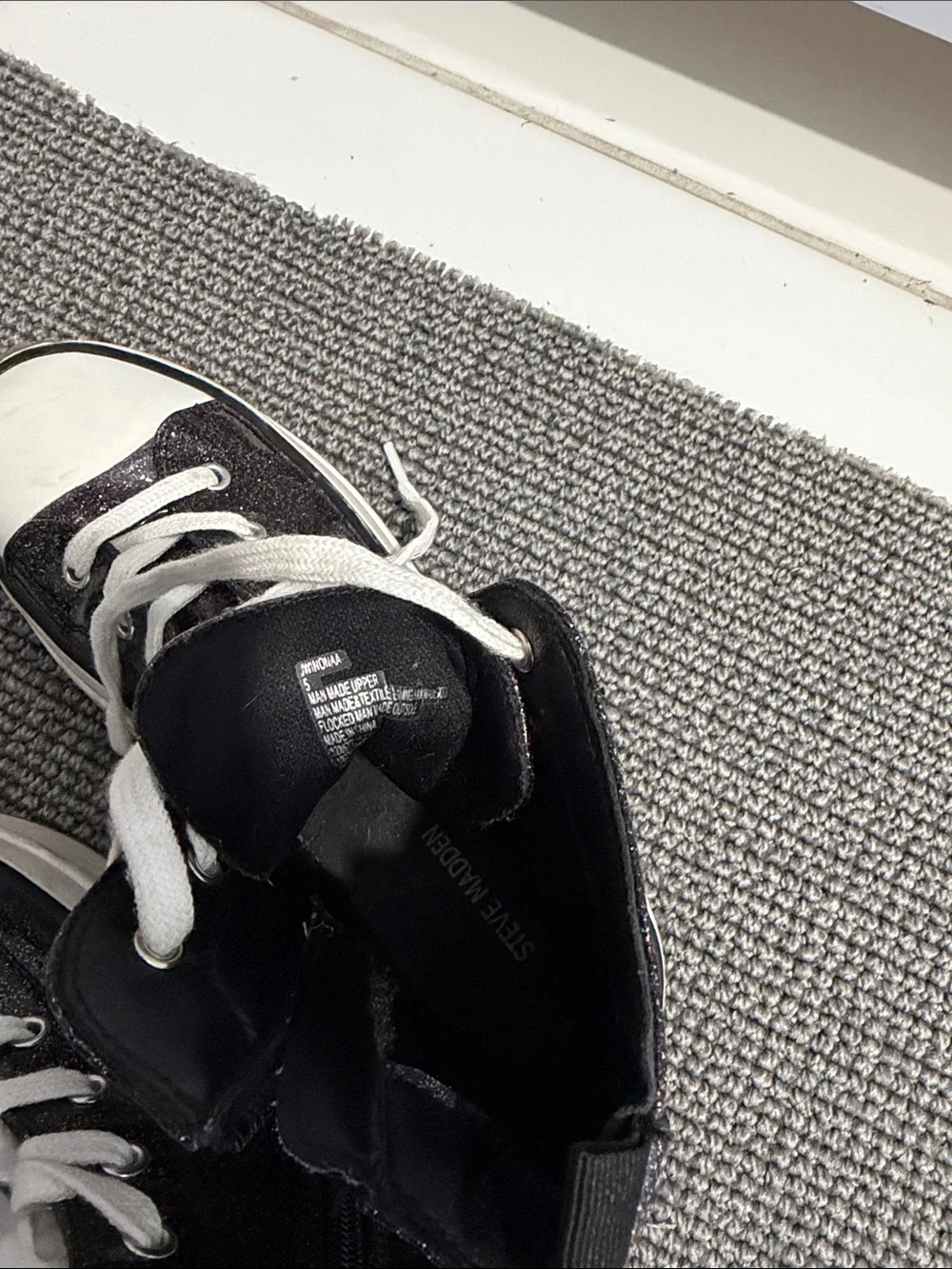 Steve Madden Black Glitter High-Top Platform Sneakers with White Accents